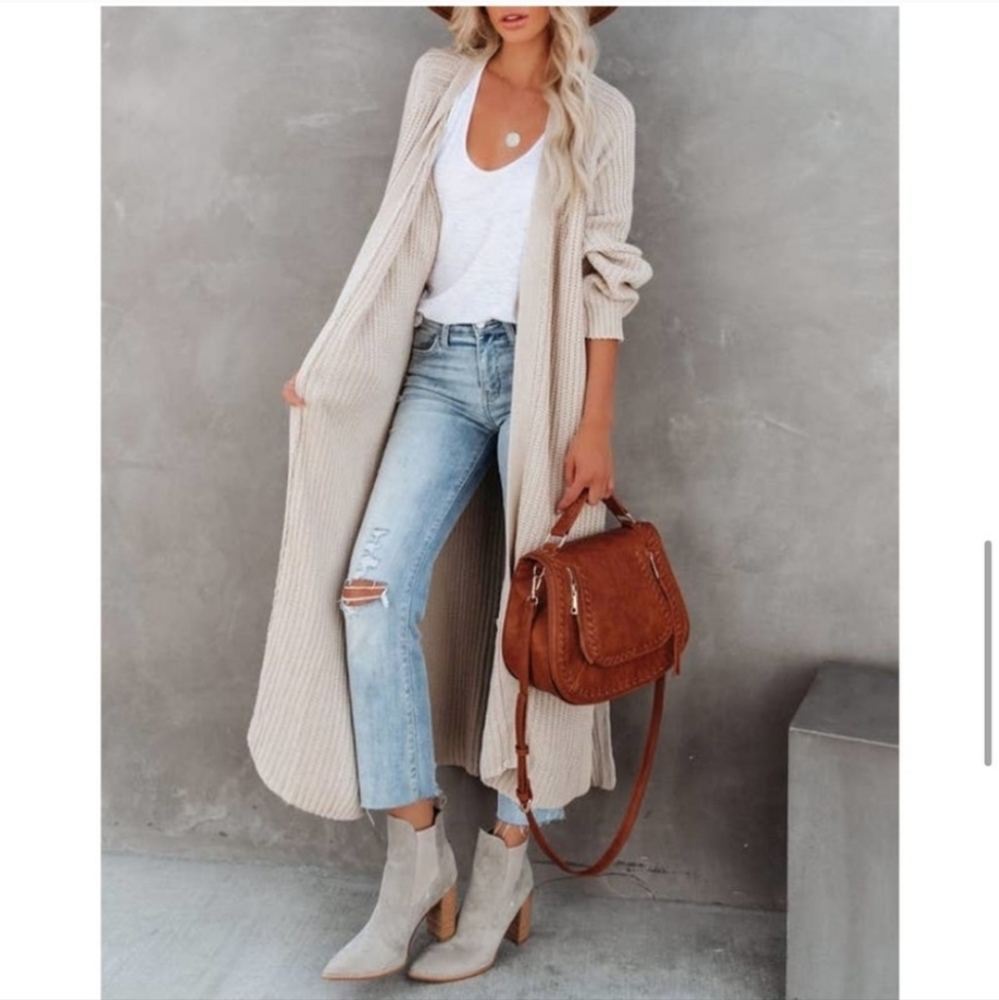 Vici cream knit long cardigan duster sweater
